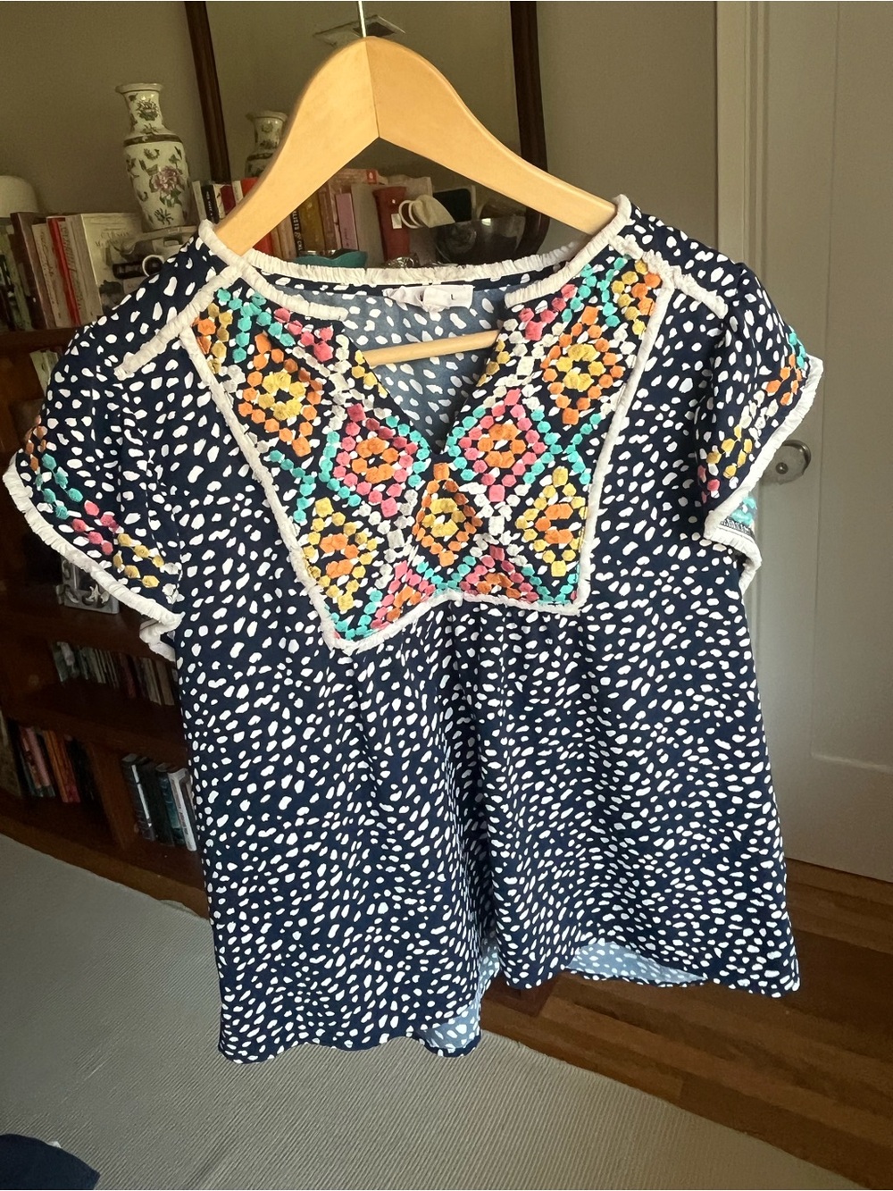 THML Navy Polka Dot Embroidered Top